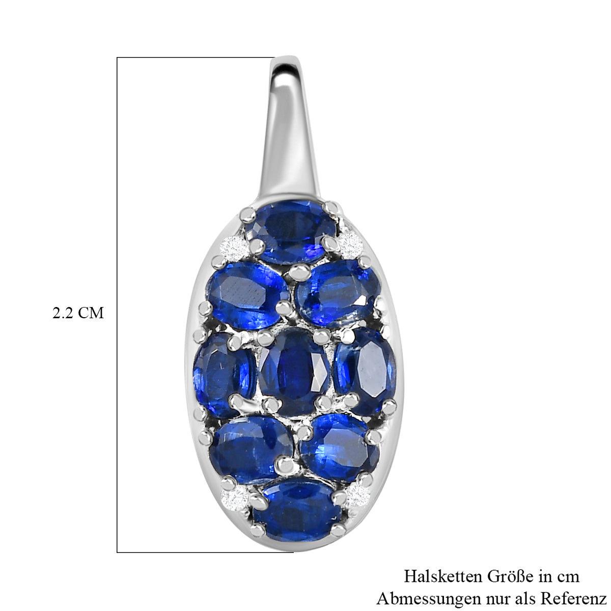 Kaschmir Kyanit und weißer Zirkon-Anhänger, 925 Silber platiniert ca. 2.19 ct