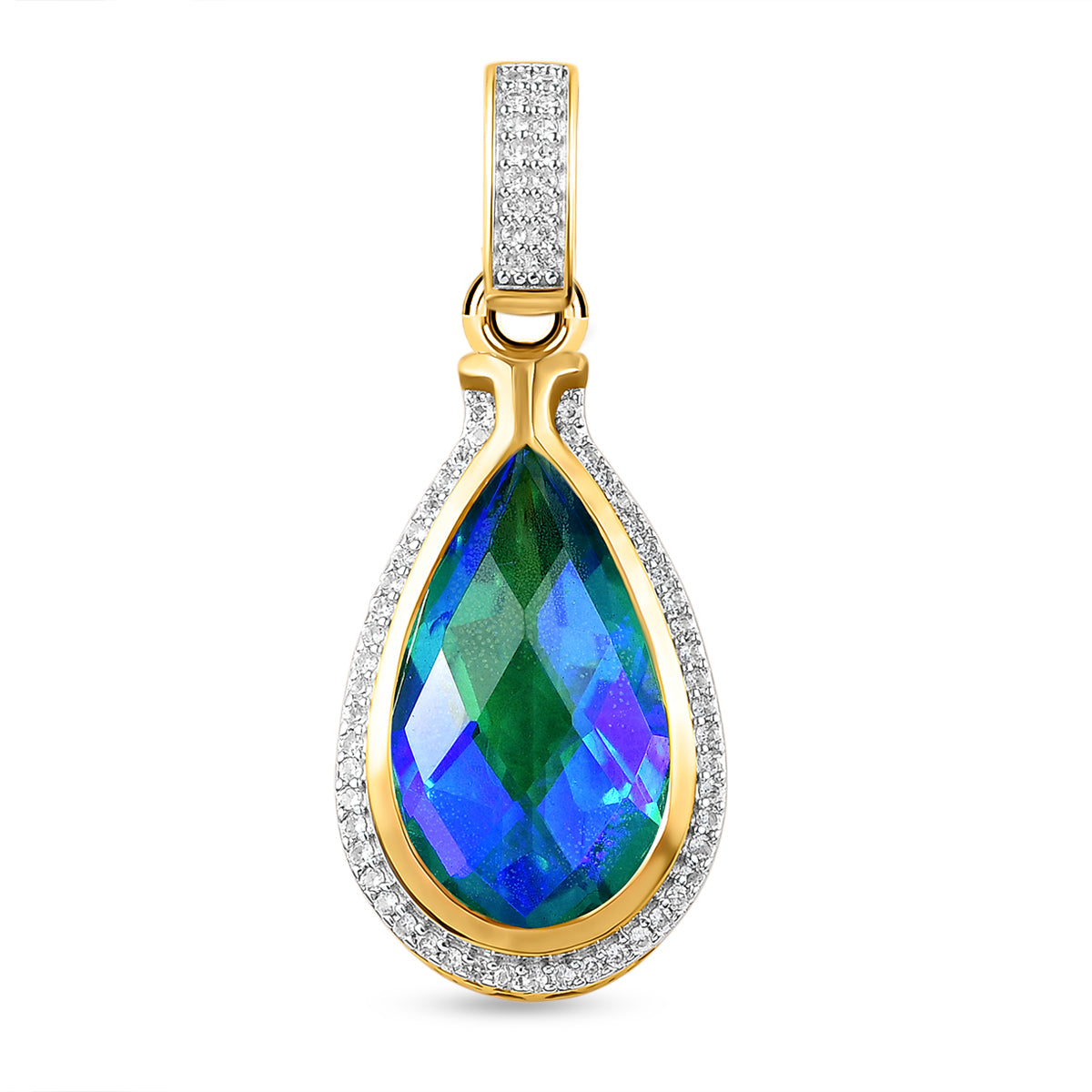Pfau Triplette Quarz und weißer Zirkon-Anhänger, 925 Silber vergoldet ca. 7.83 ct