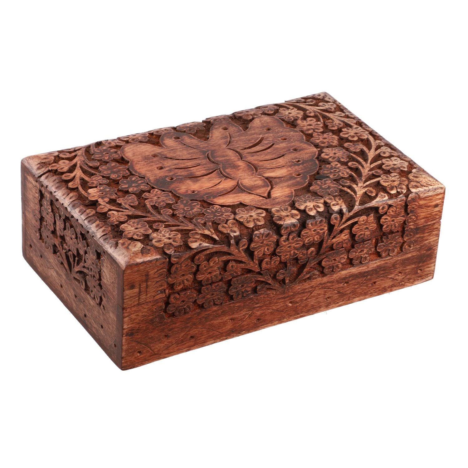 3er Set Handgeschnitzes Boxen aus Sheeshamholz mit Kaschmir und Schmetterling, 21x13 cm