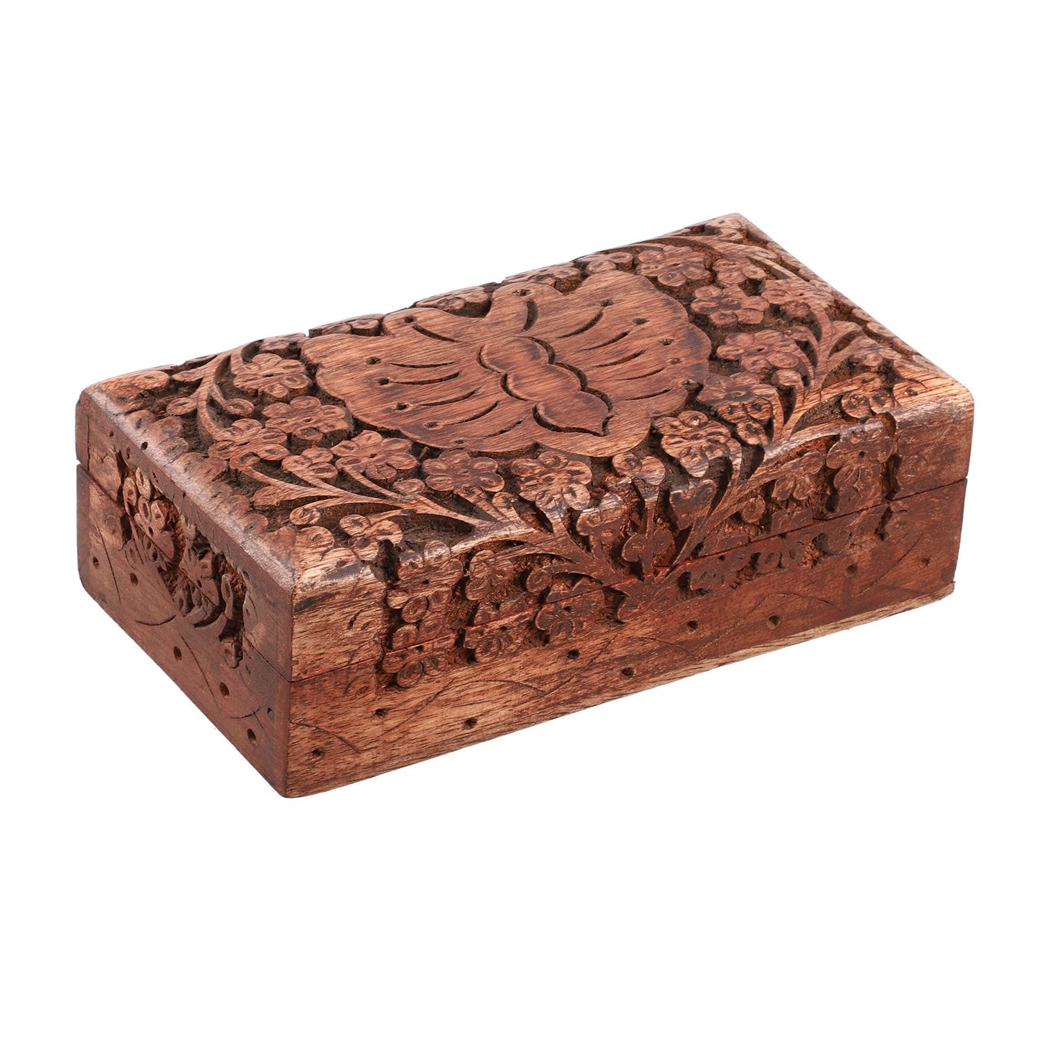 3er Set Handgeschnitzes Boxen aus Sheeshamholz mit Kaschmir und Schmetterling, 21x13 cm
