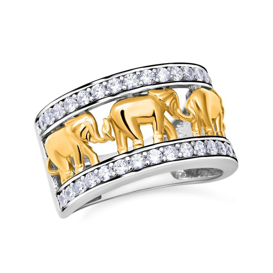 LUSTRO STELLA - Zirkonia Elefanten-Ring, 925 Silber Bicolor (Größe 18.00)