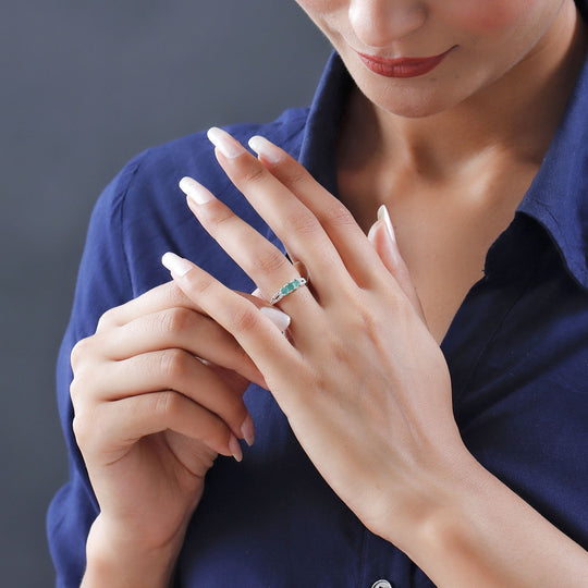 Kagem sambischer Smaragd und weißer Zirkon-Ring, 925 Silber ca. 0.61 ct