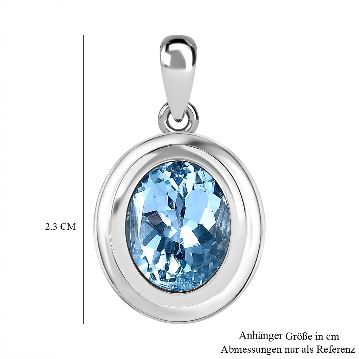 Himmelblauer Topas Anhänger, Messing platiniert ca. 4.36 ct