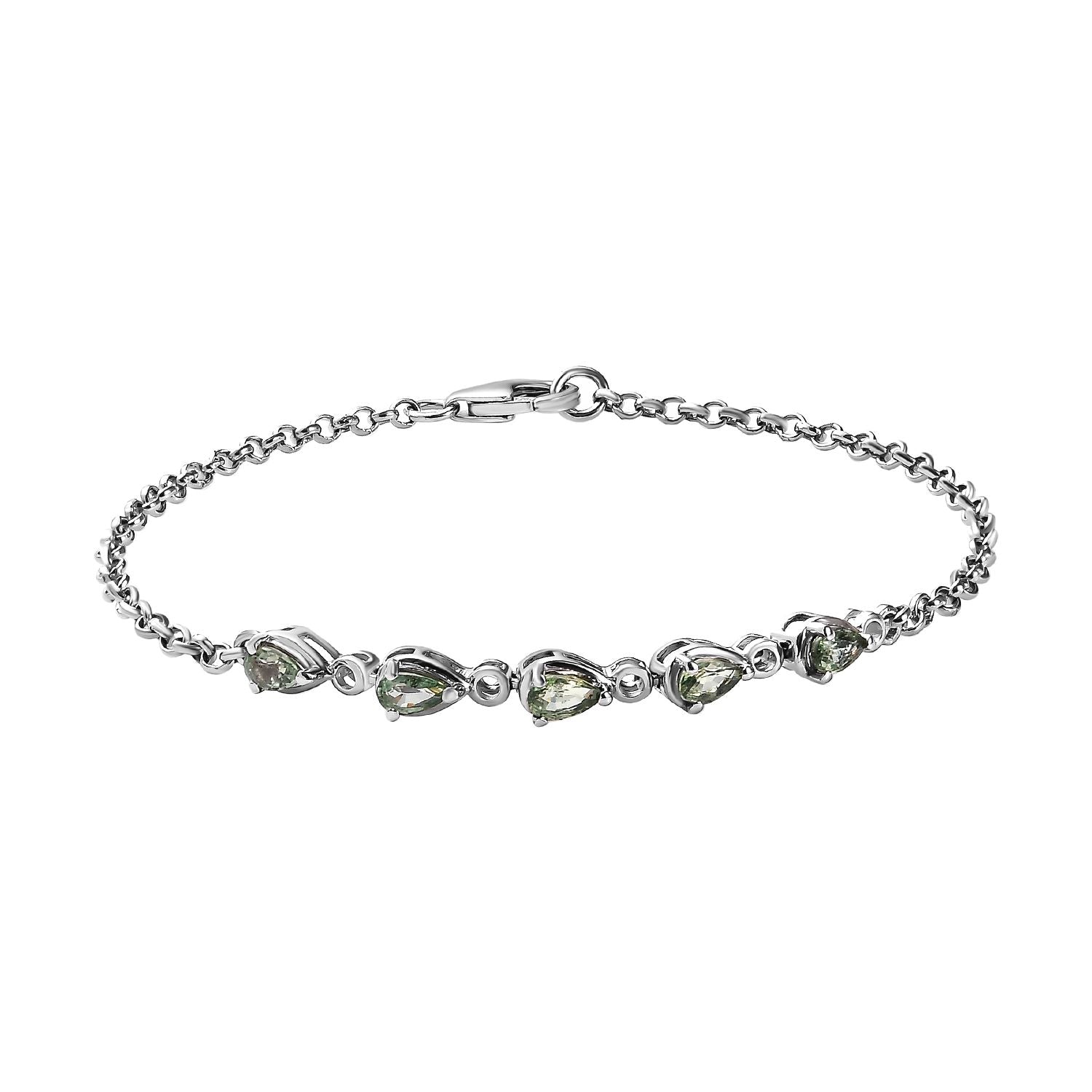 Grünes Saphir-Armband, ca. 19 cm, 925 Silber platiniert ca. 1.39 ct