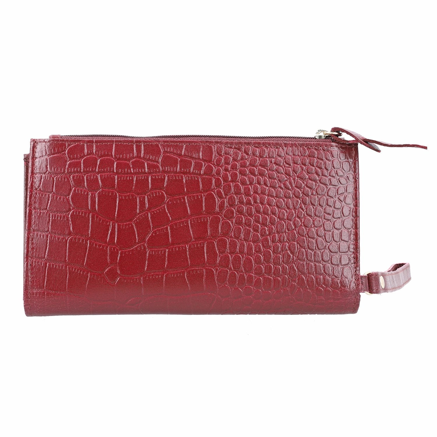 Echtleder Portemonnaie mit Krokoprägung, 18,5x1,5x9,5 cm, weinrot