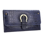 Echtleder Portemonnaie mit Krokoprägung und RFID-Schutz, 19,5x11,45 cm, marine