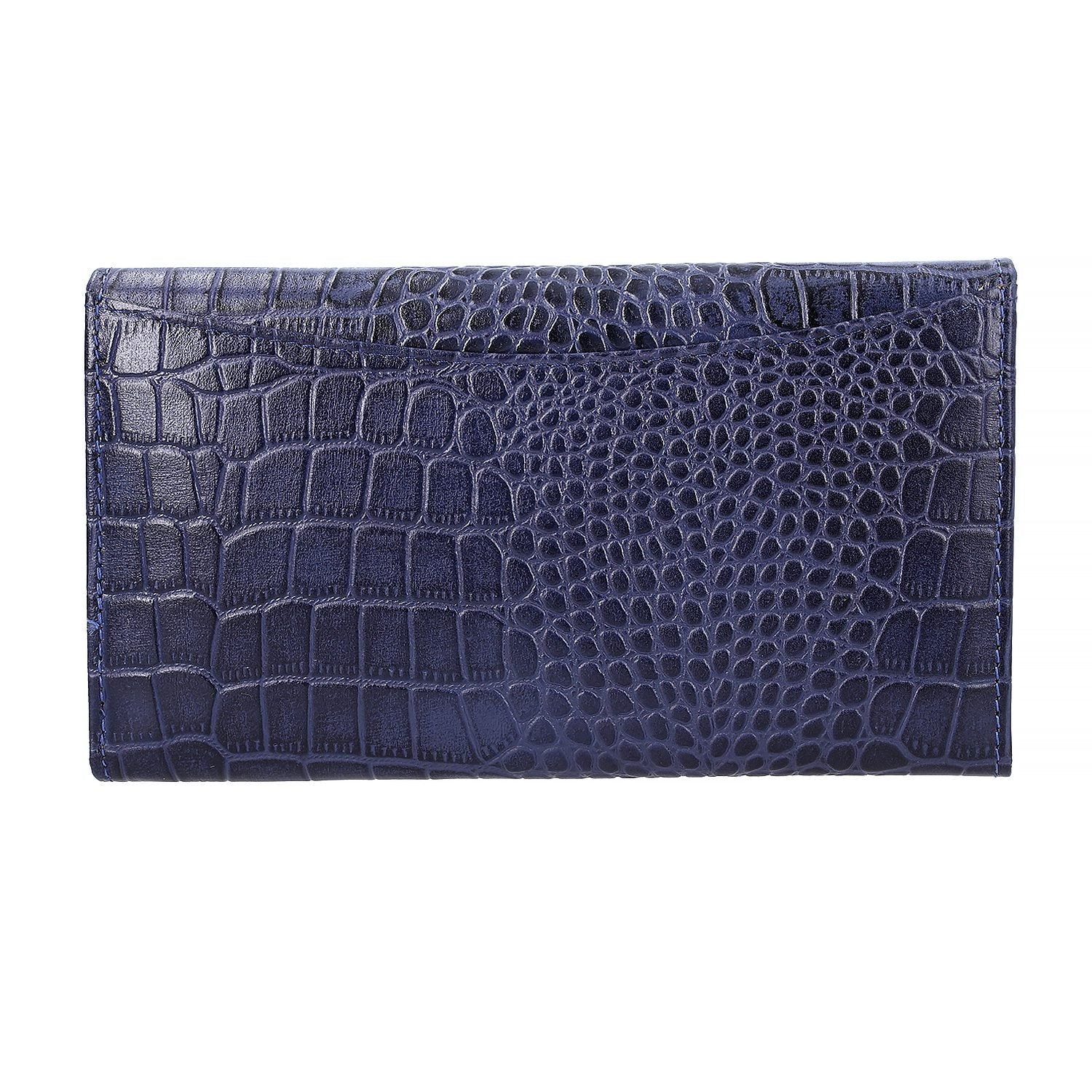 Echtleder Portemonnaie mit Krokoprägung und RFID-Schutz, 19,5x11,45 cm, marine