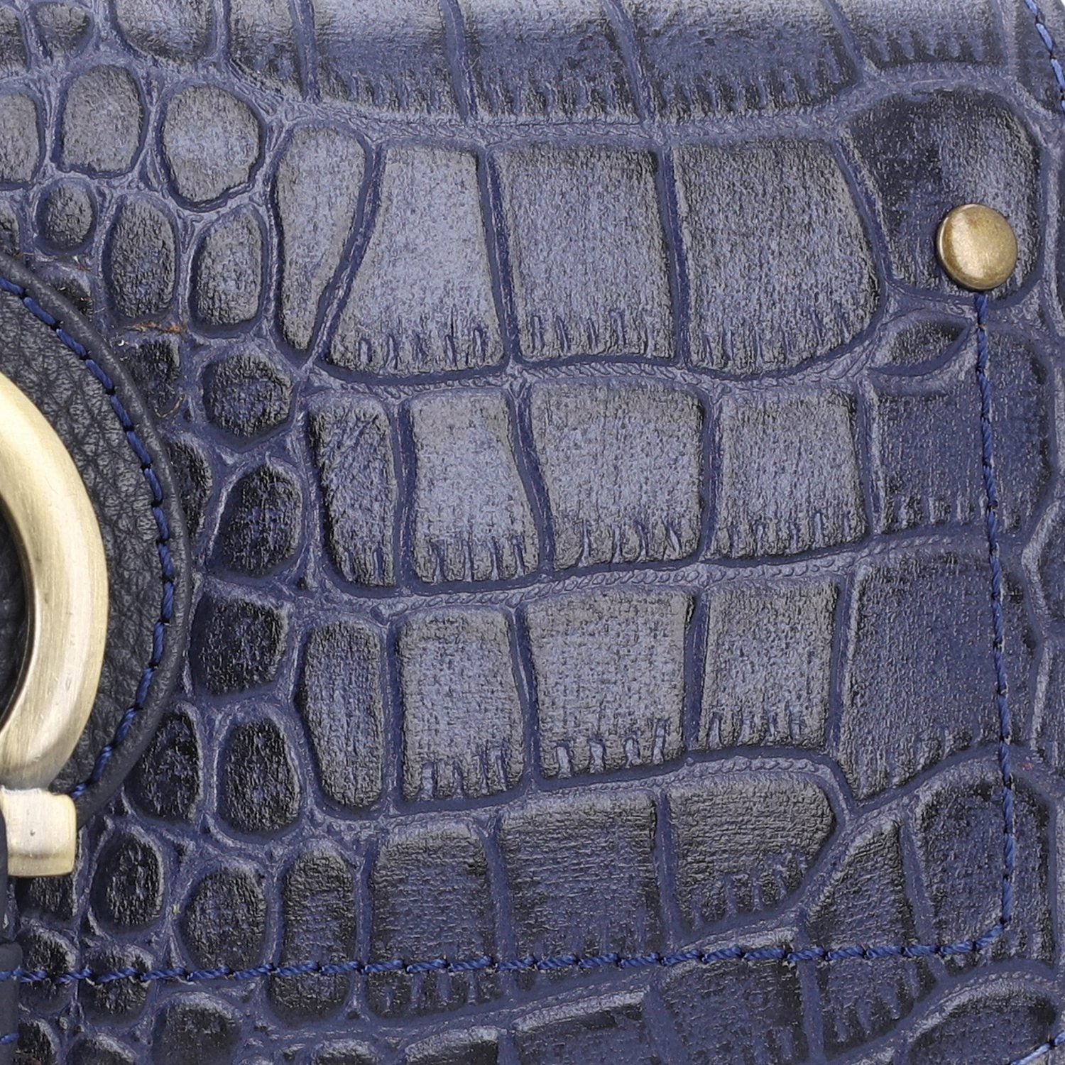 Echtleder Portemonnaie mit Krokoprägung und RFID-Schutz, 19,5x11,45 cm, marine