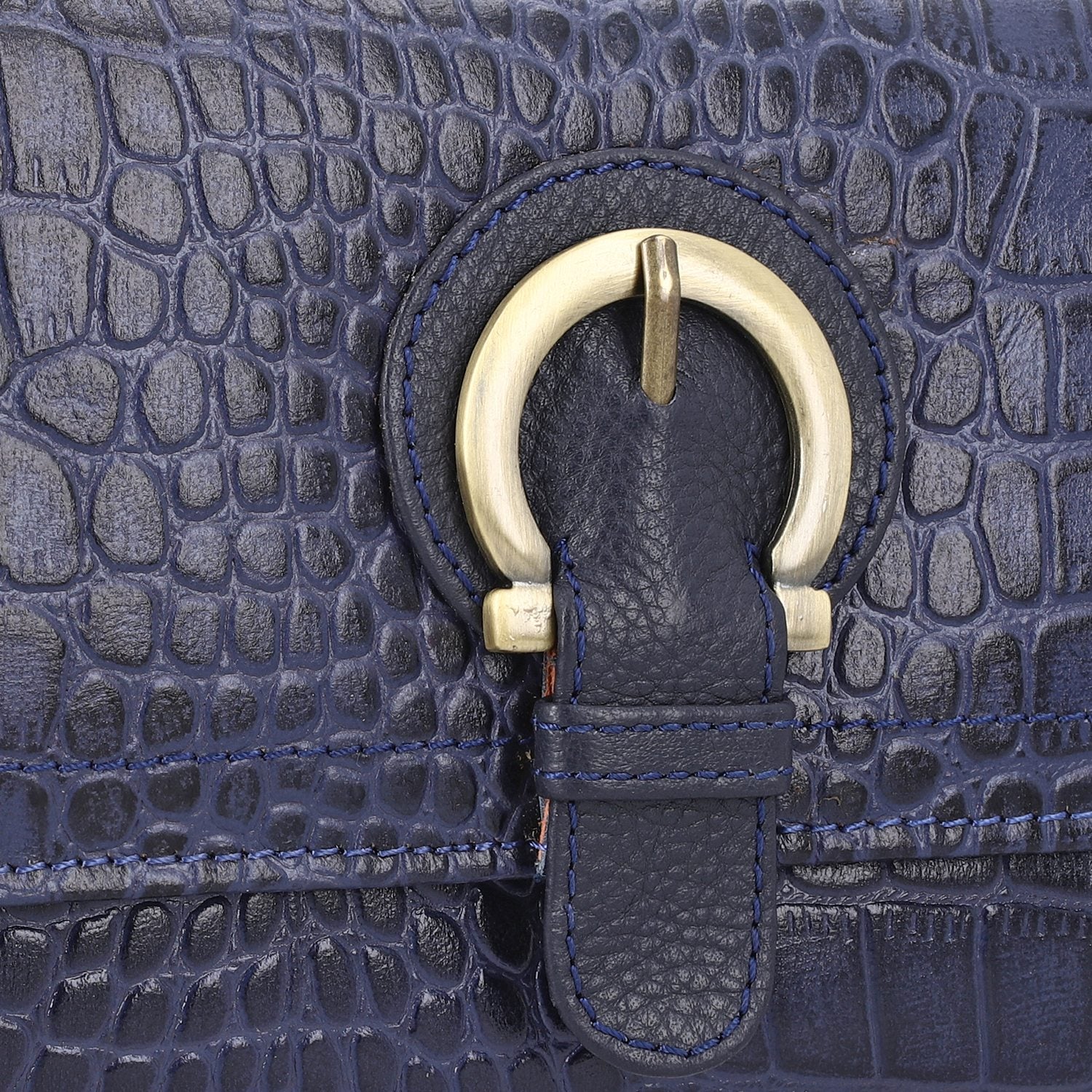Echtleder Portemonnaie mit Krokoprägung und RFID-Schutz, 19,5x11,45 cm, marine