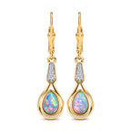 Natürliche, äthiopische Welo Opal und weiße Zirkon-Ohrringe, 925 Silber vergoldet ca. 0,90 ct
