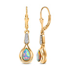 Natürliche, äthiopische Welo Opal und weiße Zirkon-Ohrringe, 925 Silber vergoldet ca. 0,90 ct