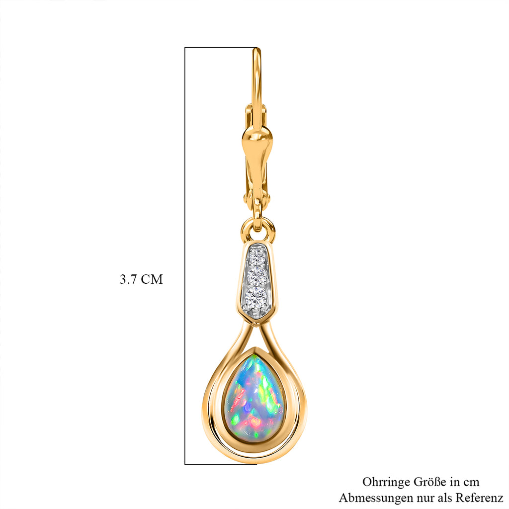 Natürliche, äthiopische Welo Opal und weiße Zirkon-Ohrringe, 925 Silber vergoldet ca. 0,90 ct