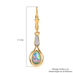 Natürliche, äthiopische Welo Opal und weiße Zirkon-Ohrringe, 925 Silber vergoldet ca. 0,90 ct