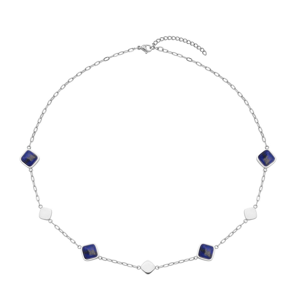 Lapislazuli Halskette, ca. 50 cm, Edelstahl ca. 32.00 ct