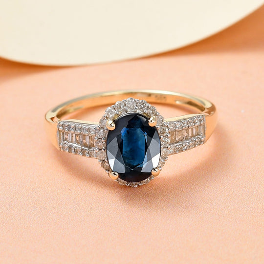 AAA Ozean-grüner Saphir und weißer Diamant-Ring, 585 Gold ca. 1,93 ct