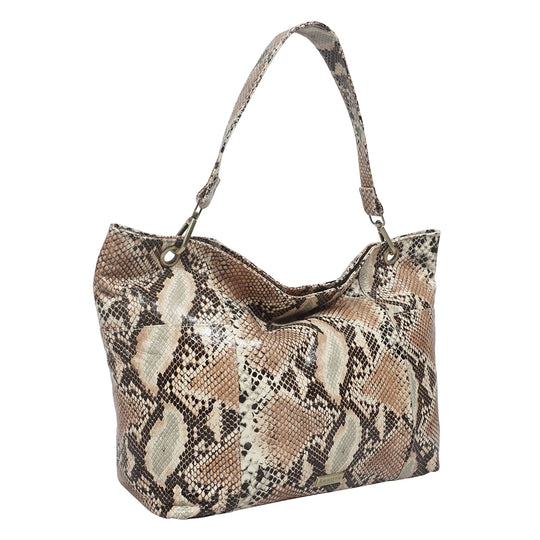 Assots London: 100% echtes Leder Hobo-Tasche mit Schlangen Muster, beige