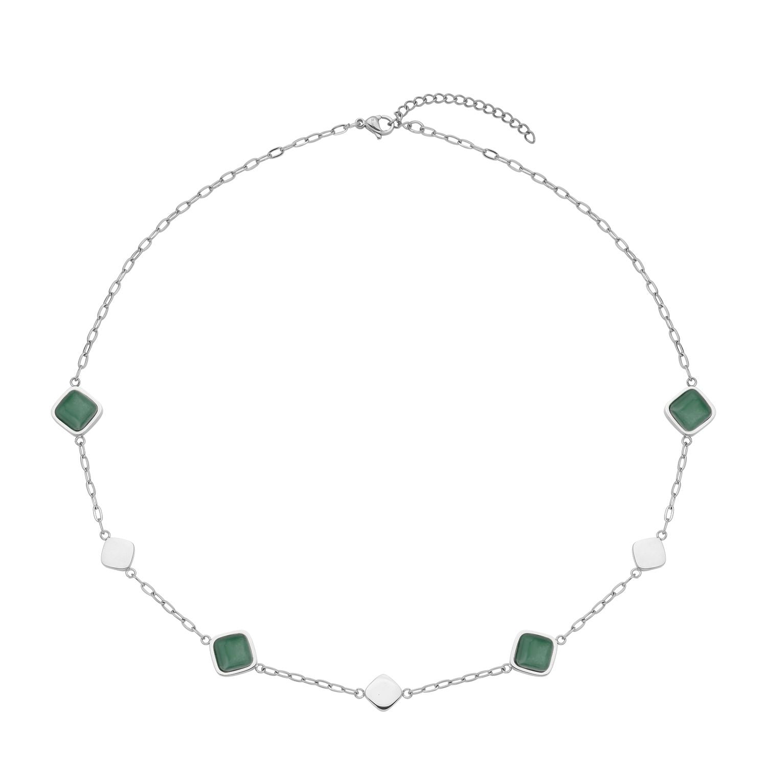 Grüne Aventurin Halskette, ca. 50 cm, Edelstahl ca. 32.00 ct