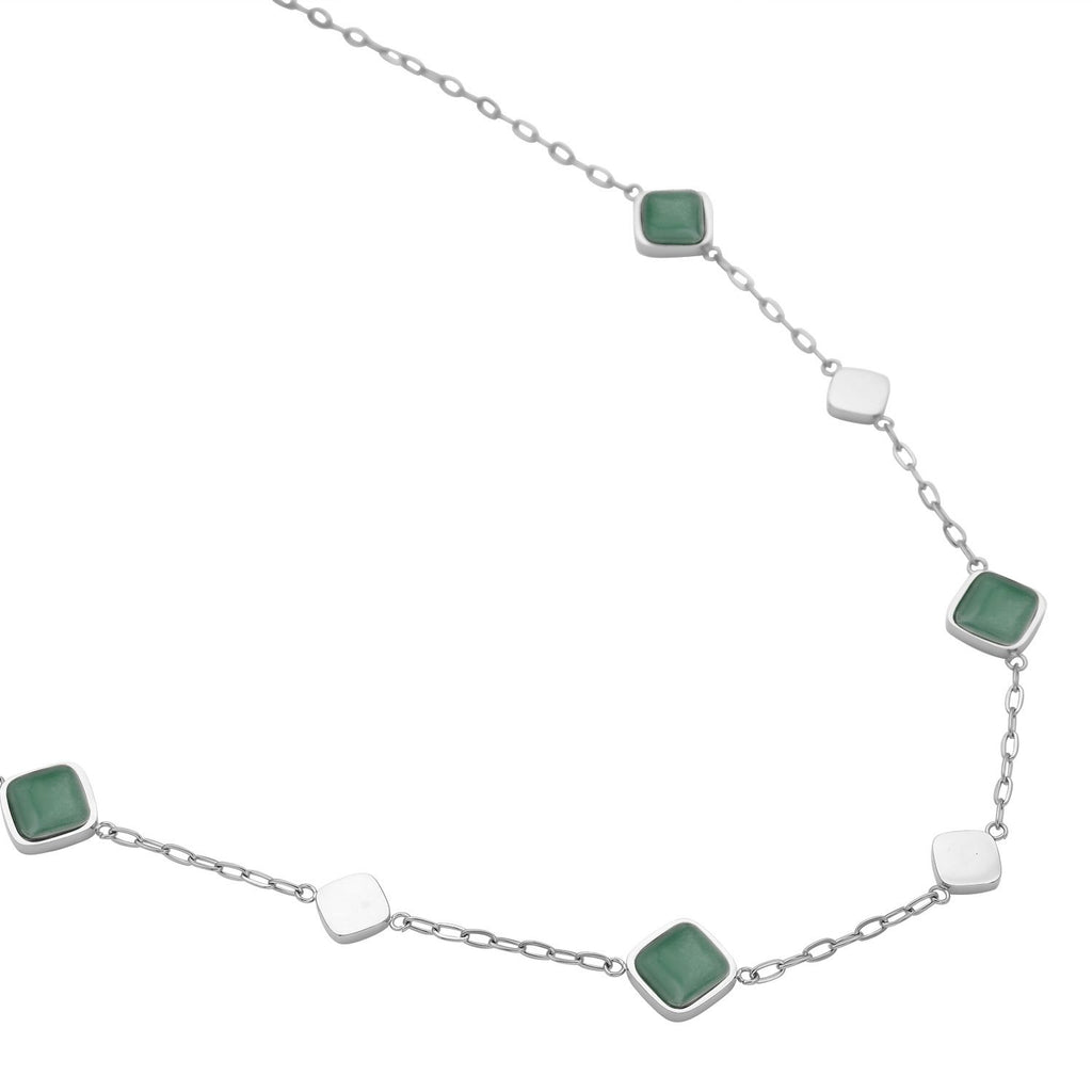 Grüne Aventurin Halskette, ca. 50 cm, Edelstahl ca. 32.00 ct