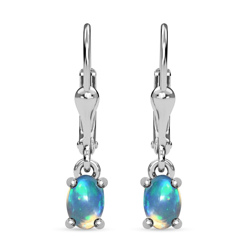 Natürliche, äthiopische Welo Opal Ohrringe, 925 Silber platiniert ca. 0.62 ct