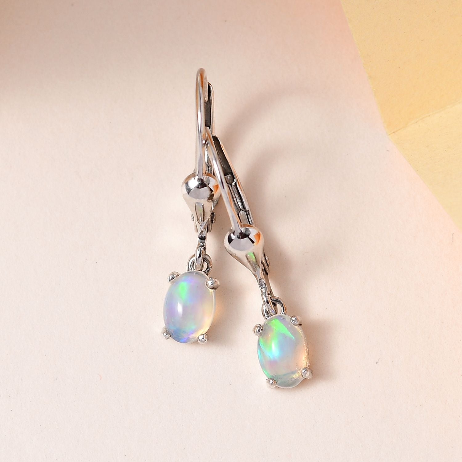 Natürliche, äthiopische Welo Opal Ohrringe, 925 Silber platiniert ca. 0.62 ct