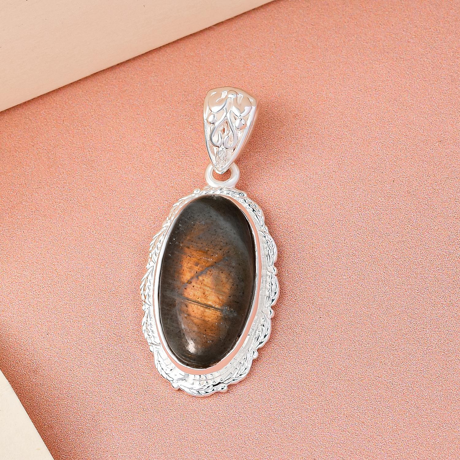 Feuer Labradorit Anhänger, 925 Silber ca. 9.43 ct