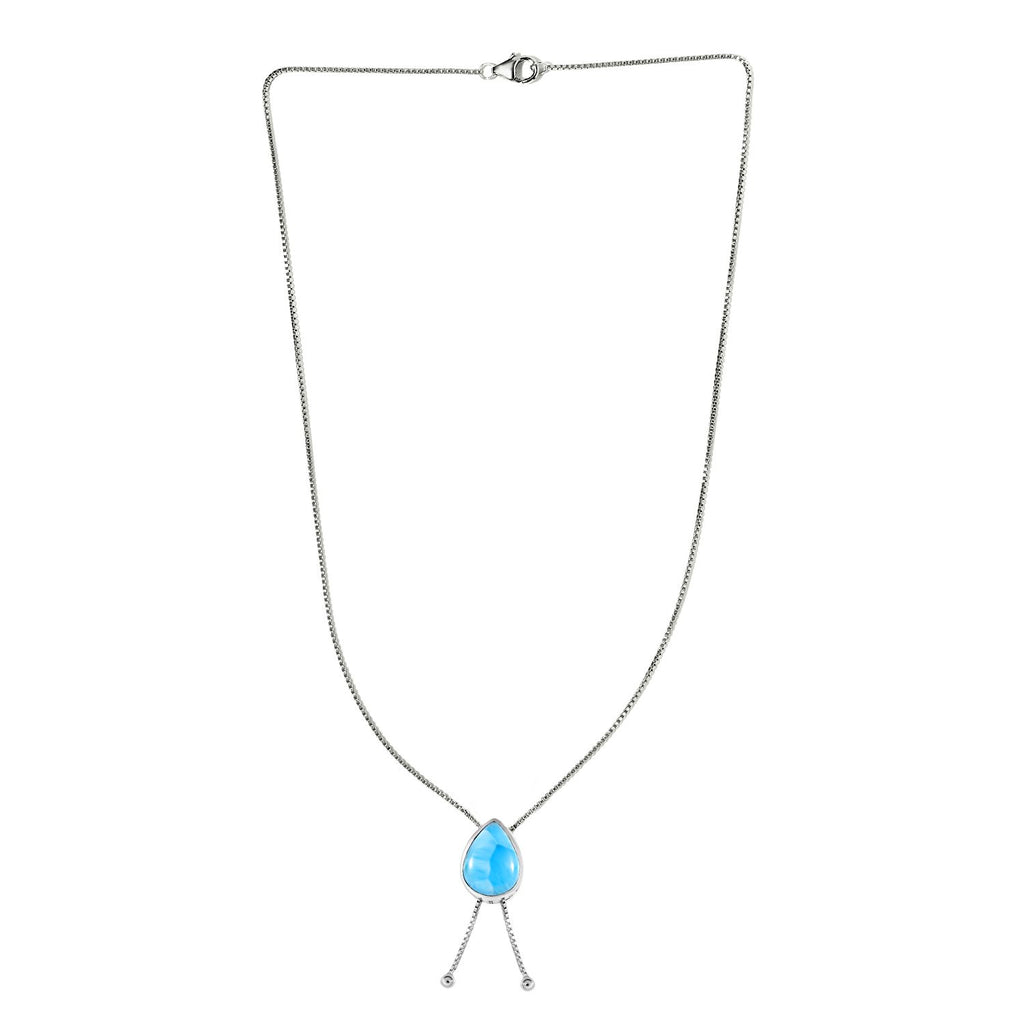 Larimar Halskette ca. 45 cm 925 Silber platiniert ca. 8.92 ct