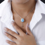 Larimar Halskette ca. 45 cm 925 Silber platiniert ca. 8.92 ct