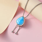 Larimar Halskette ca. 45 cm 925 Silber platiniert ca. 8.92 ct