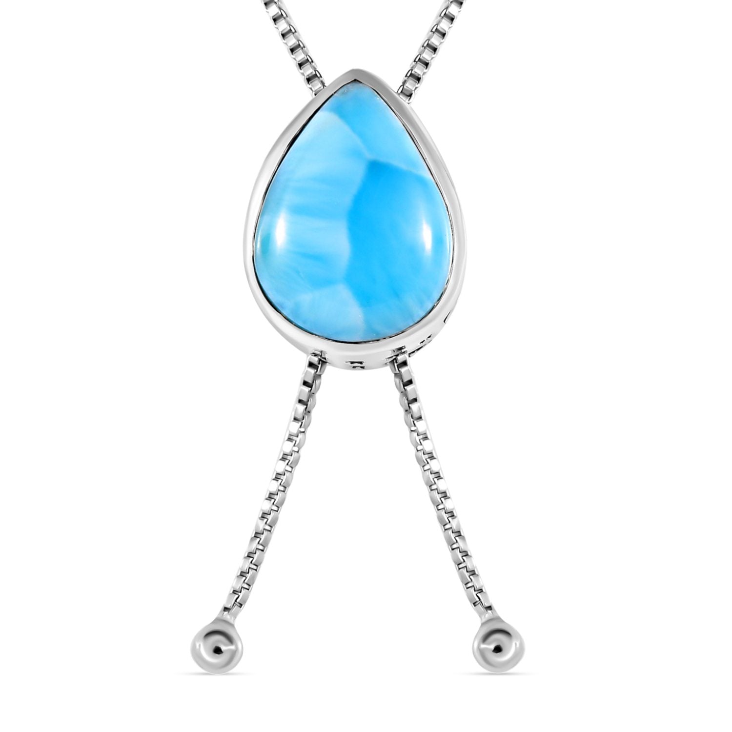 Larimar Halskette ca. 45 cm 925 Silber platiniert ca. 8.92 ct