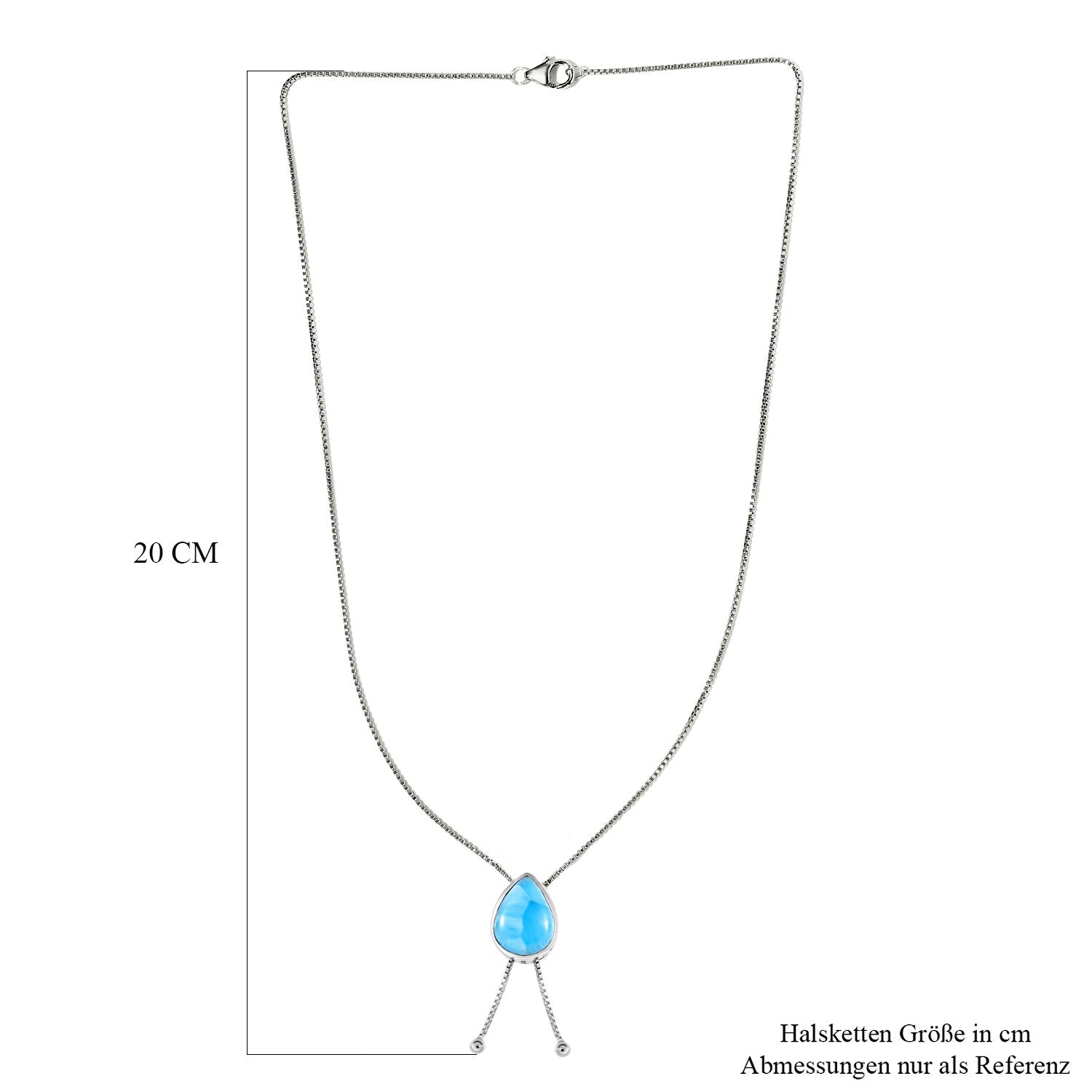 Larimar Halskette ca. 45 cm 925 Silber platiniert ca. 8.92 ct
