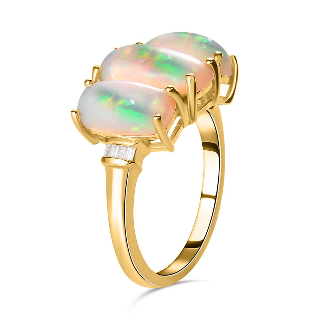 Natürlicher, äthiopischer Welo Opal Ring, 925 Silber Gelbgold Vermeil (Größe 21.00) ca. 3.72 ct