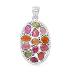 Natürlicher mehrfarbiger Turmalin Anhänger, 925 Silber platiniert ca. 4.97 ct