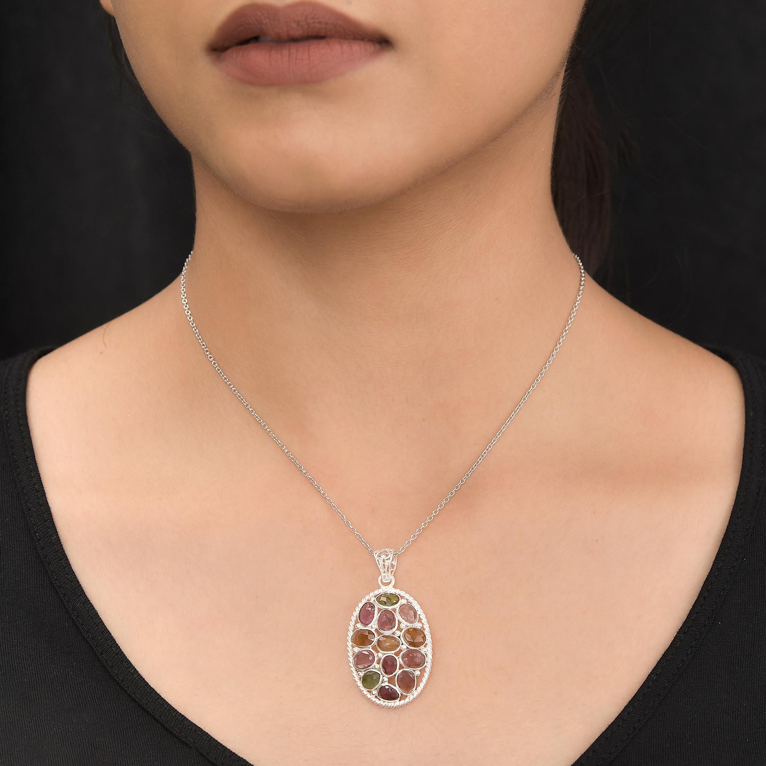 Natürlicher mehrfarbiger Turmalin Anhänger, 925 Silber platiniert ca. 4.97 ct
