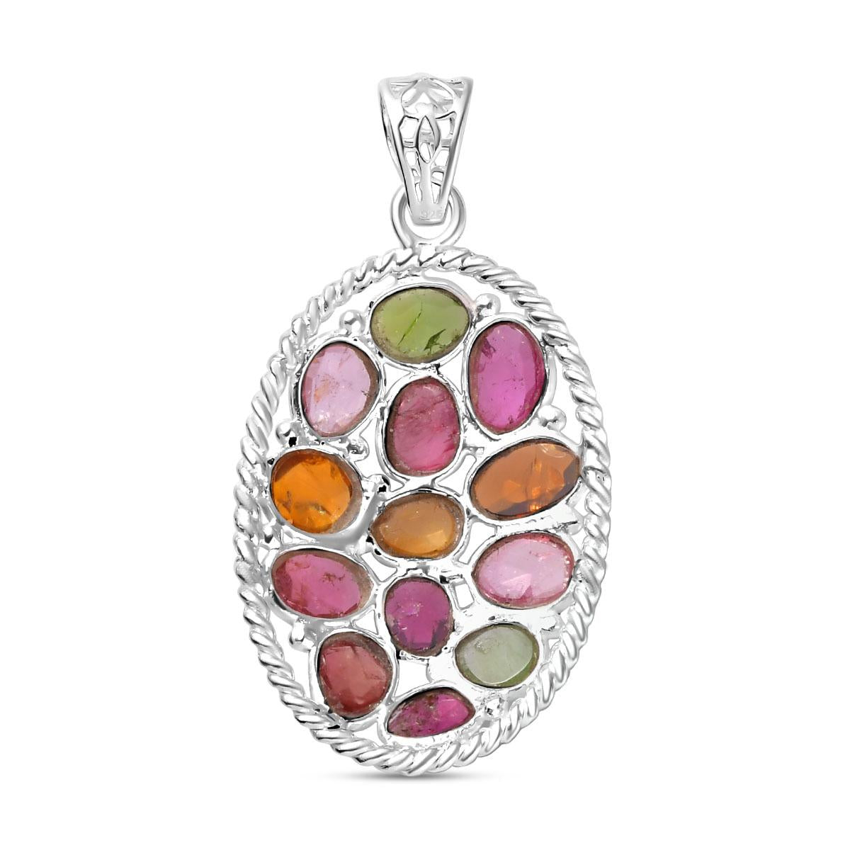 Natürlicher mehrfarbiger Turmalin Anhänger, 925 Silber platiniert ca. 4.97 ct