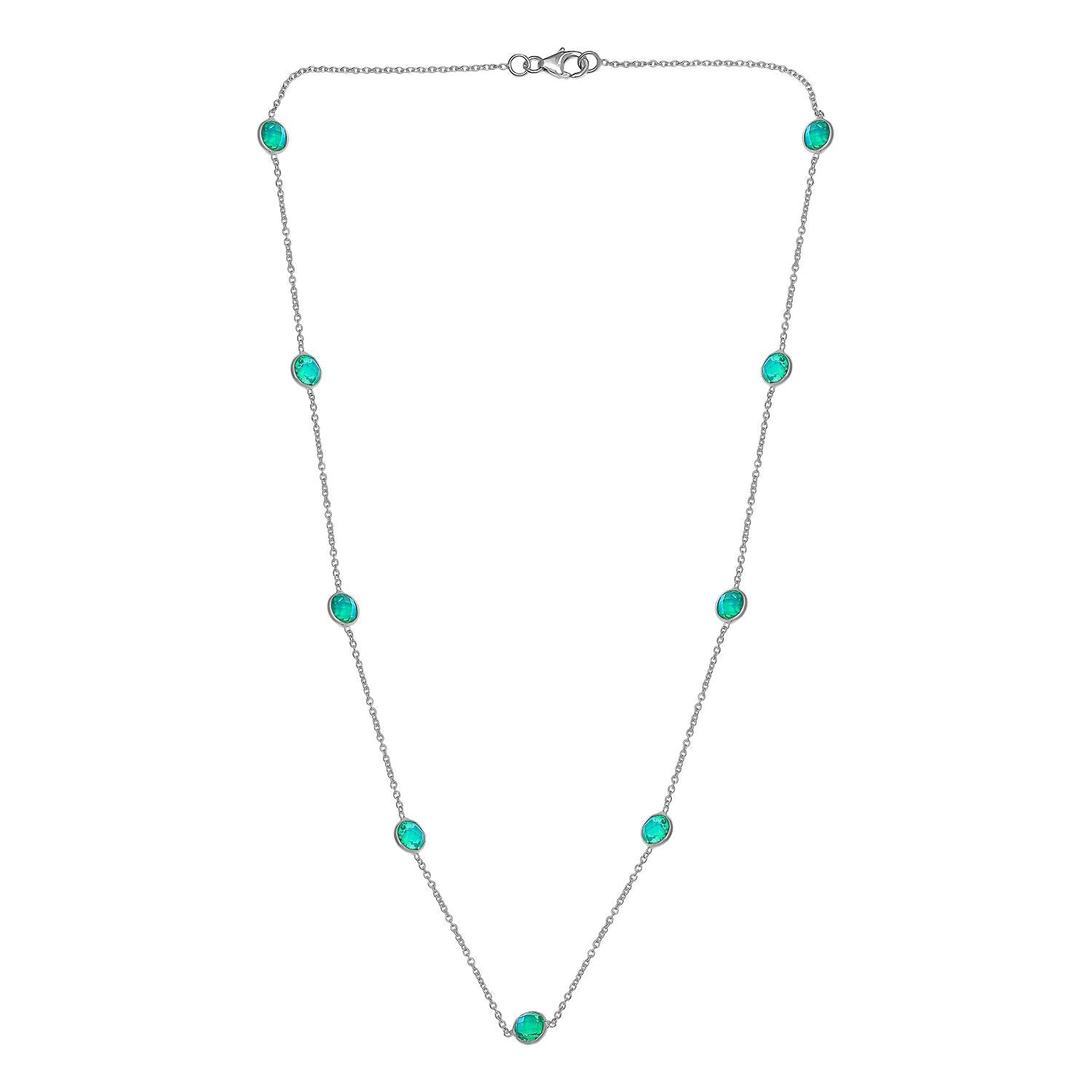 Pfau Triplette Quarz Halskette, ca. 50 cm, 925 Silber platiniert ca. 8.74 ct