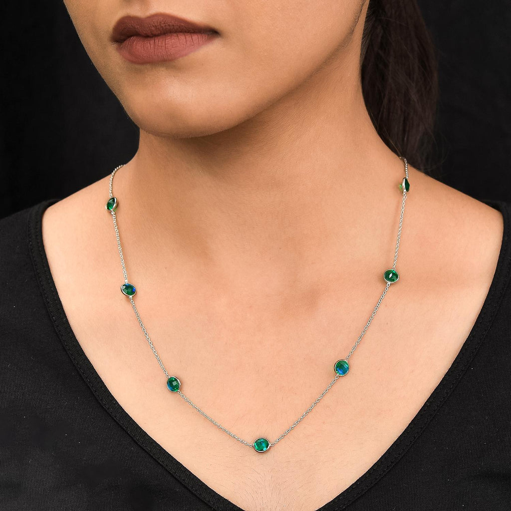 Pfau Triplette Quarz Halskette, ca. 50 cm, 925 Silber platiniert ca. 8.74 ct