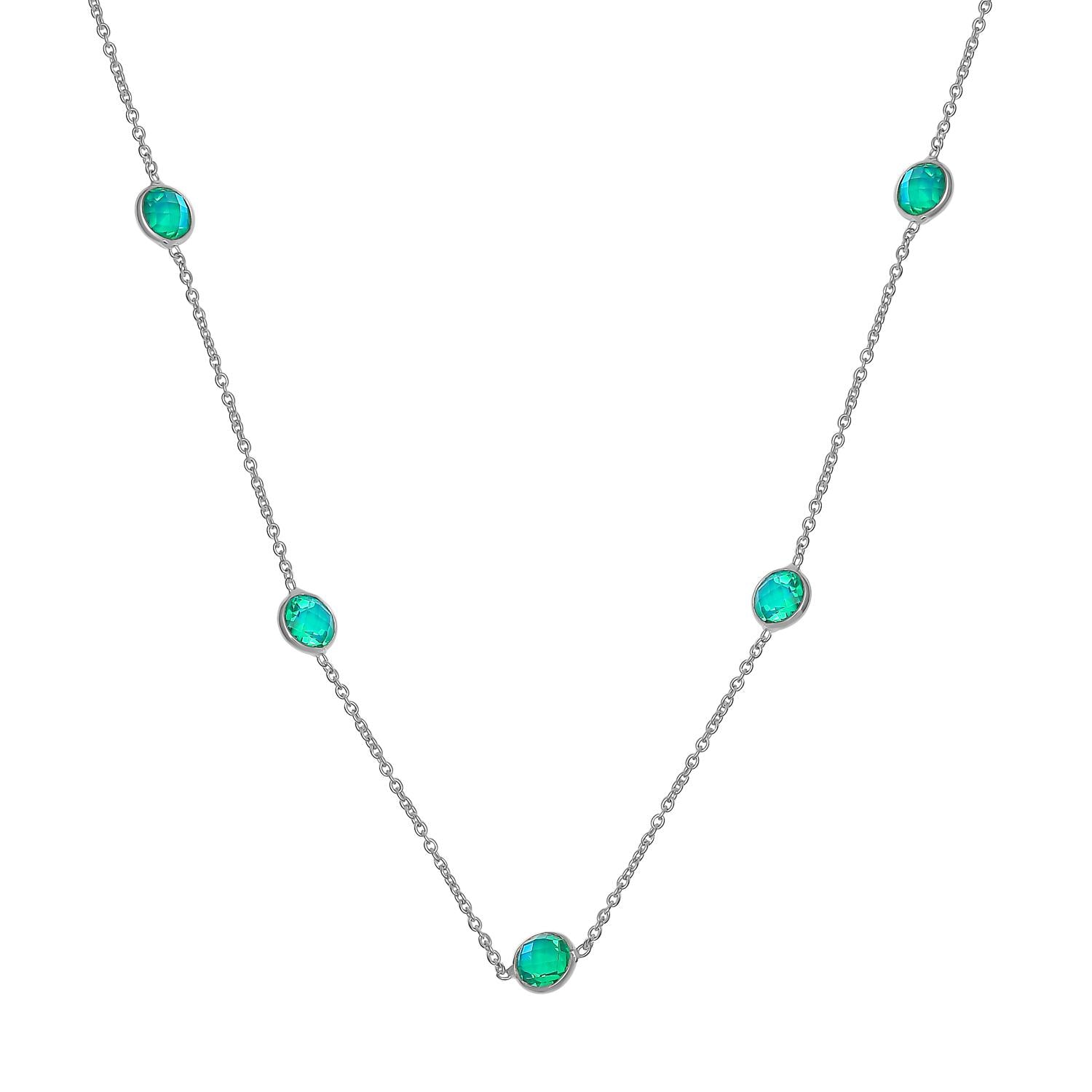 Pfau Triplette Quarz Halskette, ca. 50 cm, 925 Silber platiniert ca. 8.74 ct