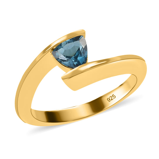 London Blau Topas Bypass Ring 925 Silber vergoldet ca. 0,58 ct