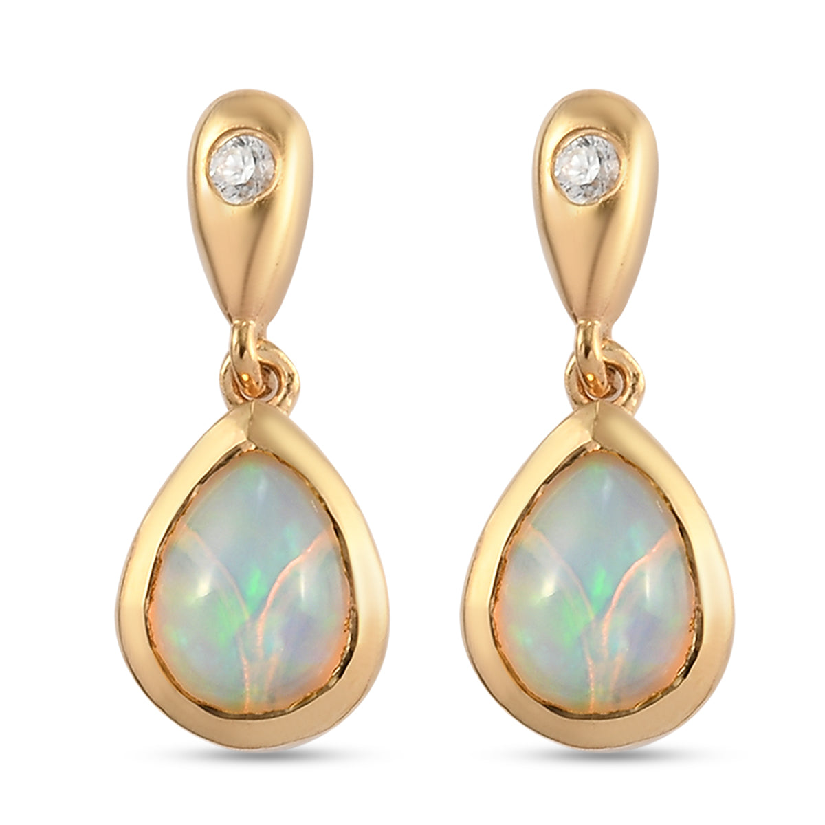 Natürliche äthiopische Opal und Zirkon-Ohrringe, 925 Silber vergoldet ca. 1,92 ct