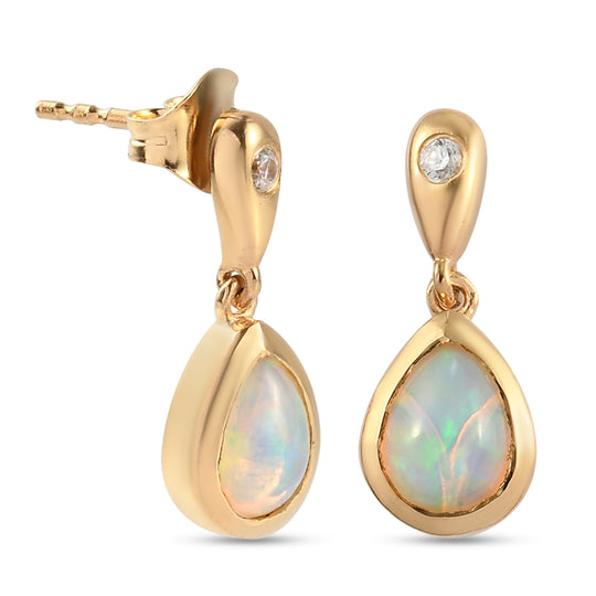 Natürliche äthiopische Opal und Zirkon-Ohrringe, 925 Silber vergoldet ca. 1,92 ct