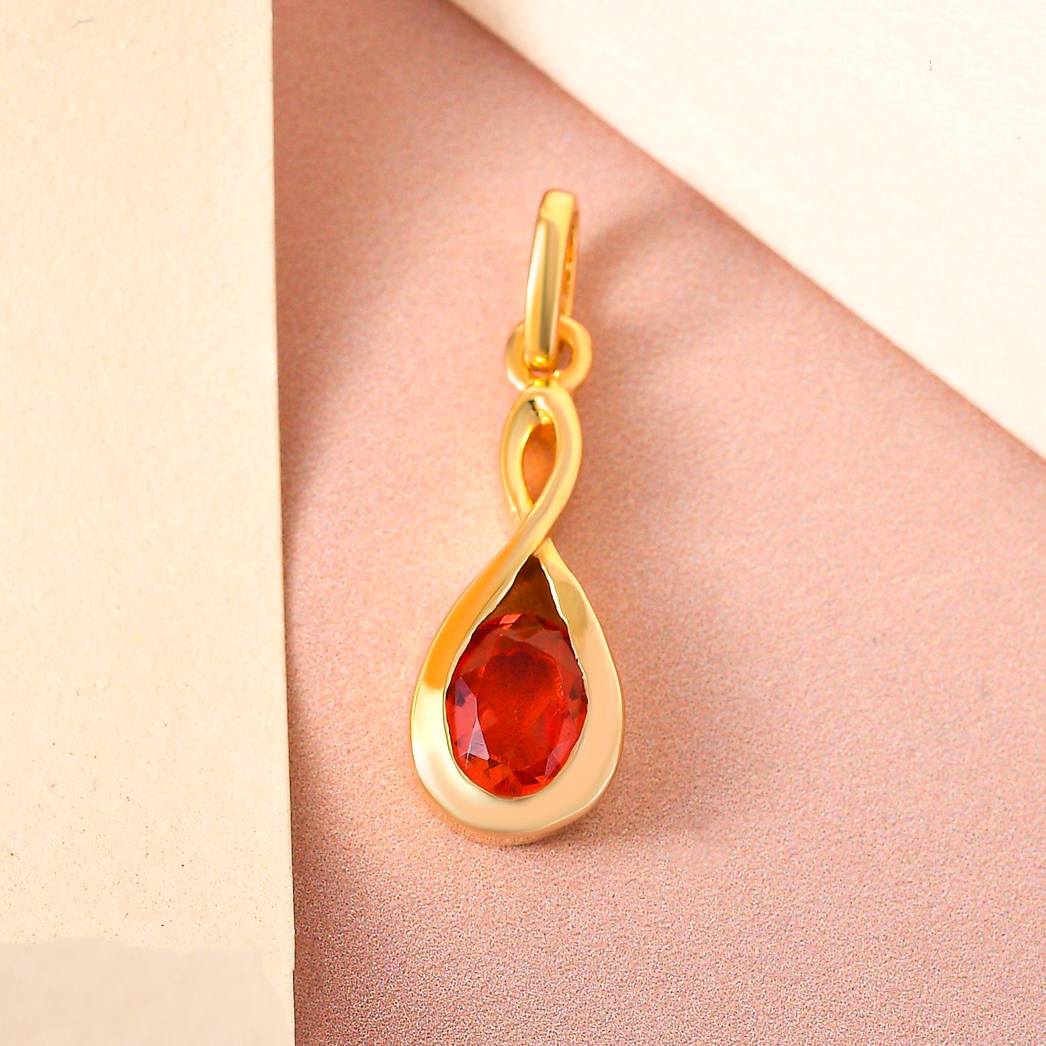 Padparadscha Quarz Triplette Anhänger, 925 Silber vergoldet ca. 0.92 ct