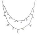 Diamant Stern und Mond Halskette in Silber