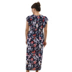 TAMSY - Maxi Kleid mit gesmokter Taille und Flatterärmel, One Size, blau