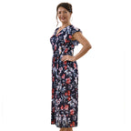 TAMSY - Maxi Kleid mit gesmokter Taille und Flatterärmel, One Size, blau