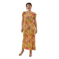 Maxi Kleid mit gesmokter Taille und Flatterärmel, One Size, gelb