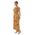 Maxi Kleid mit gesmokter Taille und Flatterärmel, One Size, gelb