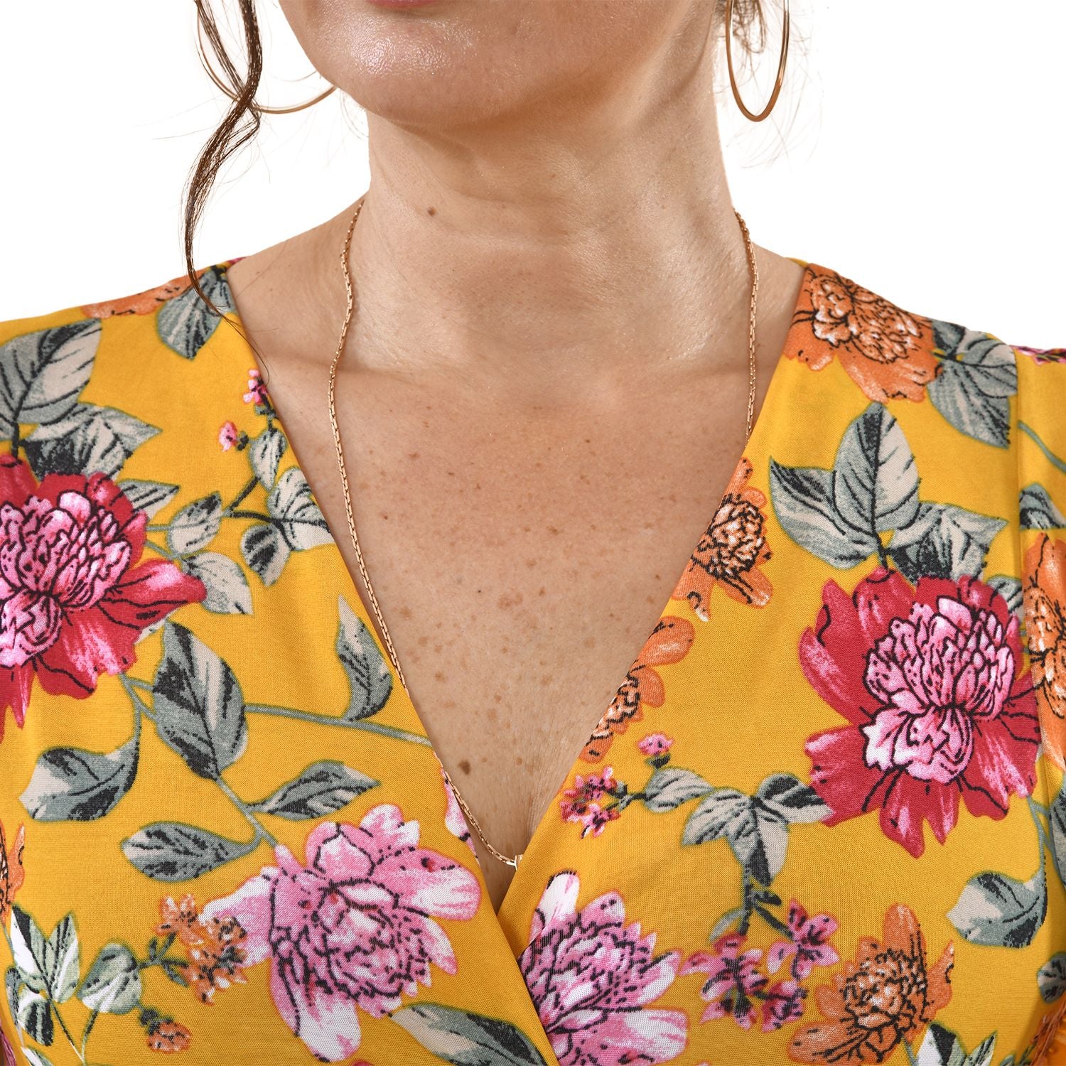 Maxi Kleid mit gesmokter Taille und Flatterärmel, One Size, gelb