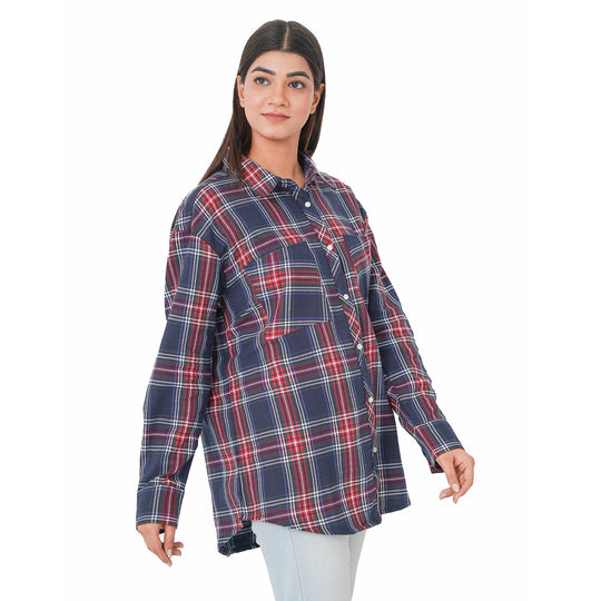 TAMSY - Damen, gewebte Hemdbluse, Größe 38, Rot und Schwarz