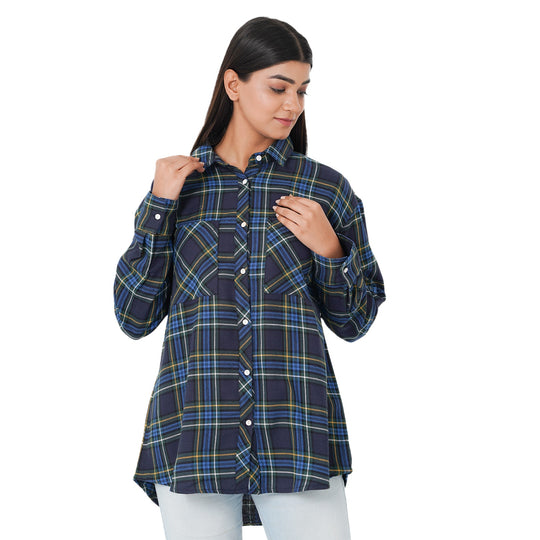 TAMSY - Damen, gewebte Hemdbluse, Größe 38, Blau und Schwarz