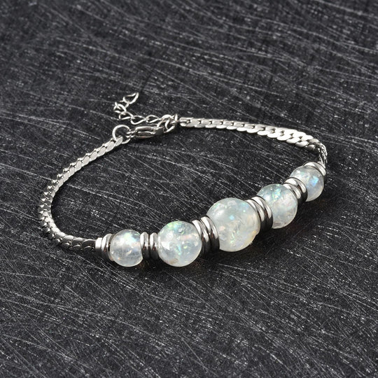 Blaues Künstlicher-Opal-Armband, ca. 18.5 cm + 3.5 cm Extender, 316L Edelstahl